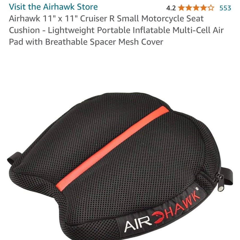 Airhawk inflatable motorcycle seat cushion.